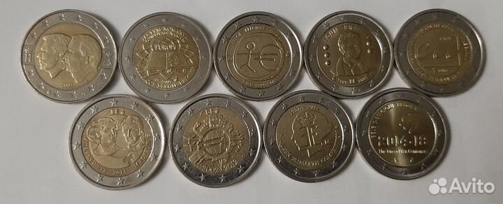 Монеты 2 евро юбилейные. Бельгия. Набор 9шт