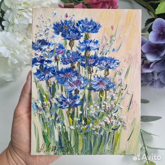 Картина с васильками цветы васильки маслом
