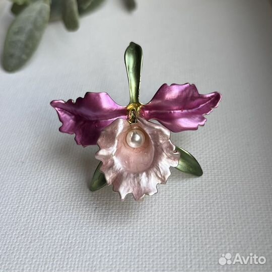 Брошь орхидея розовая