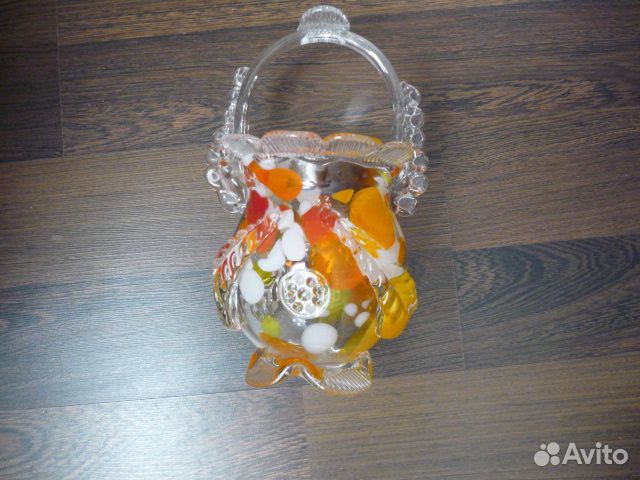 Ваза корзинка конфетница цветное стекло СССР