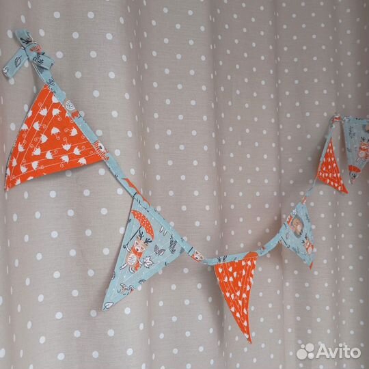 Гирлянда 1,9м 10 хлопковых флажков высотой 11см