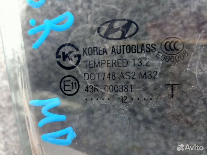 Стекло двери заднее правое Hyundai Elantra MD G4FG