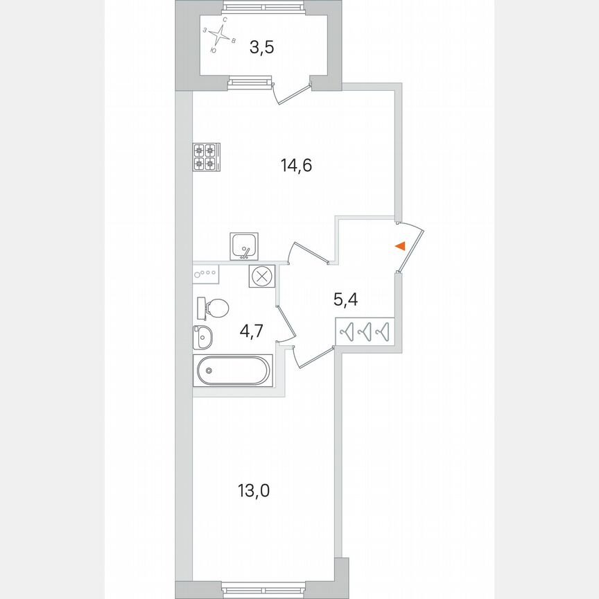 1-к. квартира, 39,5 м², 1/4 эт.