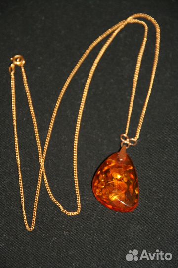 Золотая цепочка с янтарем СССР 583 проба