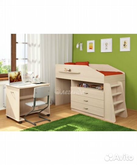 Детская кровать-чердак со столом Легенда 12.1