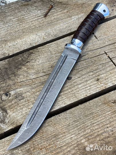 Большой рабочий нож пластун из дамасской стали