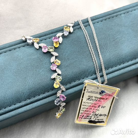 Новое золотое колье сапфиры и бриллианты 585 пробы