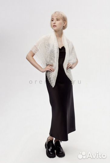 Оренбургский пуховый платок ажурный 100х100 белый