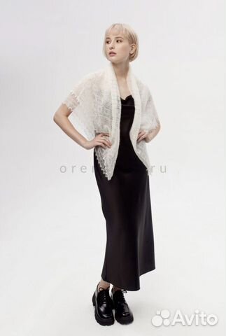 Оренбургский пуховый платок ажурный 100х100 белый