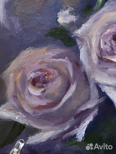 Картина маслом с цветами 20х20 см с подставкой