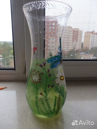 Ваза витражная роспись
