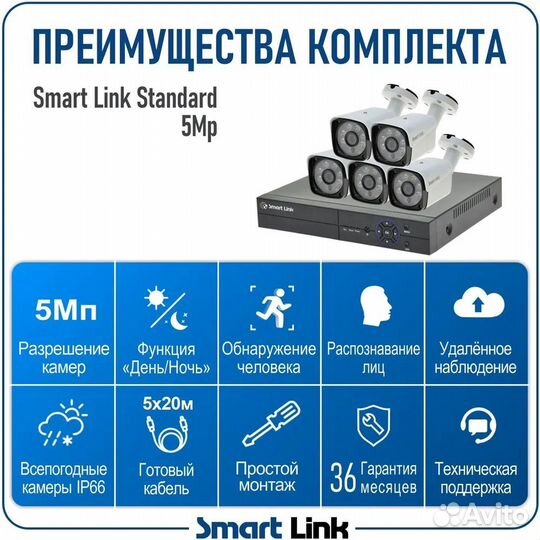 Комплект видеонаблюдения уличный на 5 камер