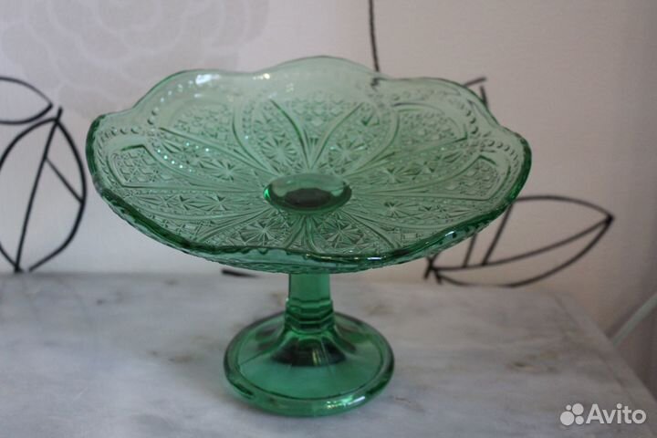 Ваза, Фруктовница, Зеленое Изумрудное стекло