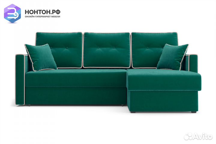 Диван угловой дельфин Леон изумрудный