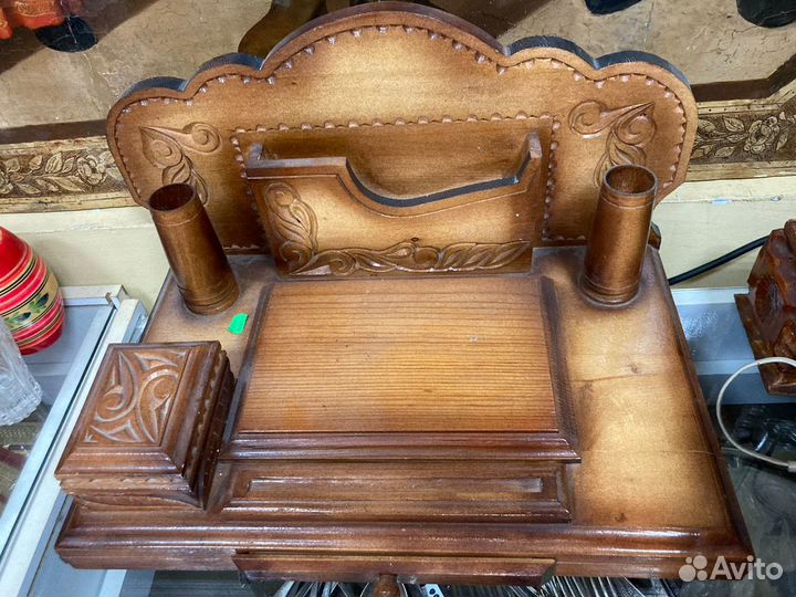 Письменный деревянный набор, резной, ручная работа