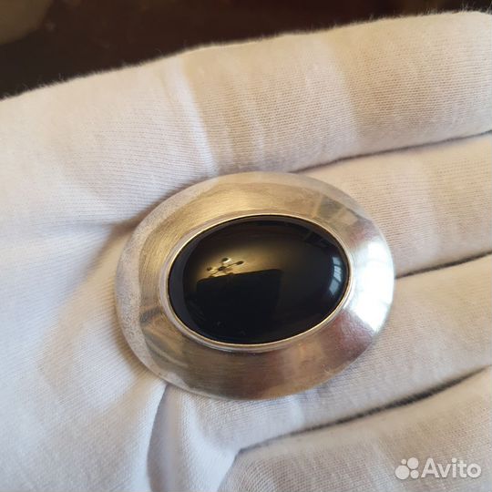 Шикарная Винтажная серебрянная брошь оникс Англия
