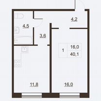 1-к. квартира, 40,5 м², 4/11 эт.