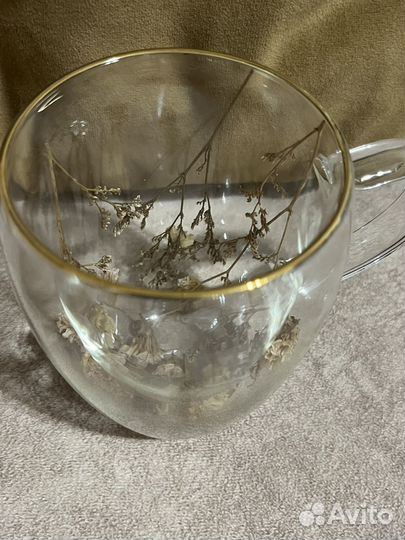 Кружка с двойными стенками с сухоцветами 2 шт