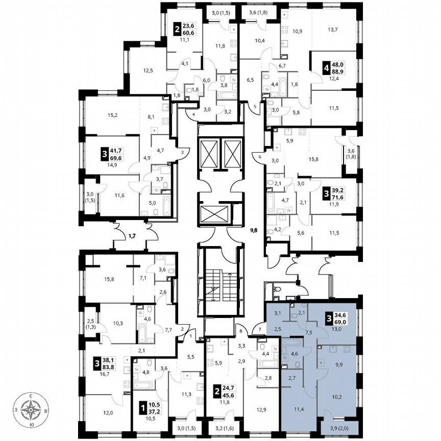2-к. квартира, 69 м², 2/25 эт.