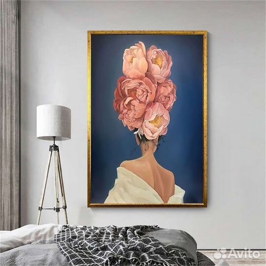 Сюрреализм картина девушка с пионами