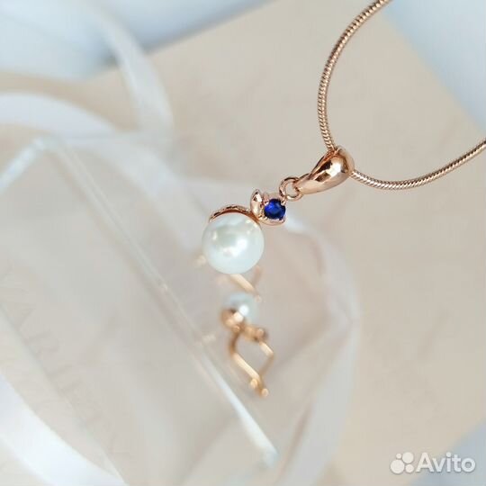 Комплект с жемчугом из мед. сплава