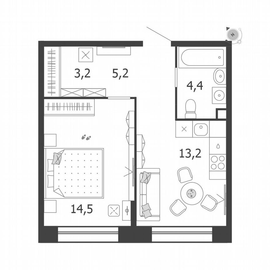 1-к. квартира, 40,5 м², 2/5 эт.