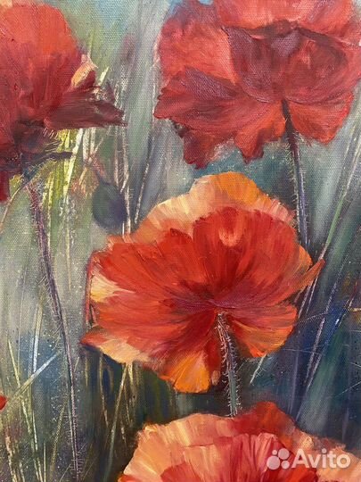 Картина маслом на холсте. Цветы, красные маки