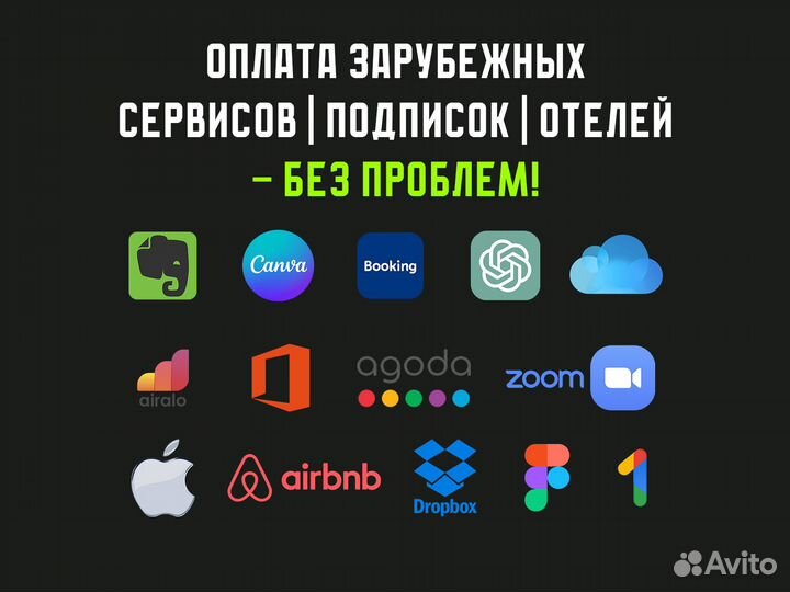 Оплата зарубежных сервисов, подписок, отелей