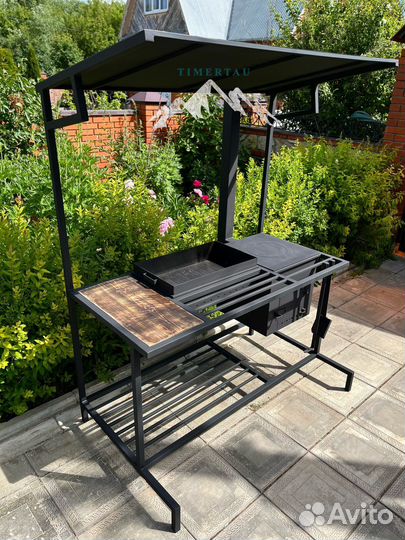 Мангал с печью под казан и крышей