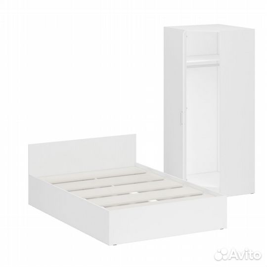 Кровать белая двуспальная 1400 с угловым шкафом Стандарт, цвет белый, спальное место 1400х2000 мм