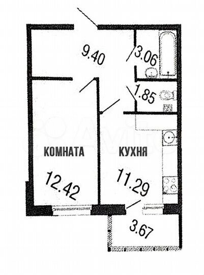 1-к. квартира, 38,1 м², 1/4 эт.