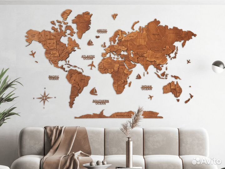Деревянная карта мира с доставкой по России