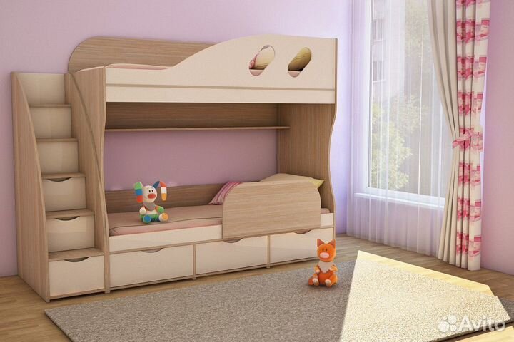 Двухъярусная кровать с комодом