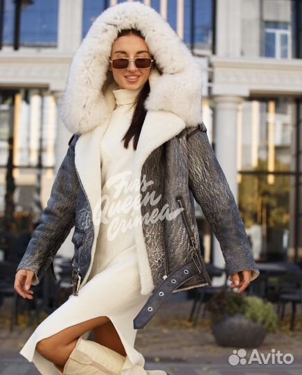 Дубленка с мехом песца S/M/L