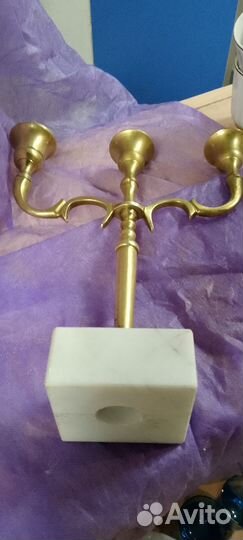 Канделябр.Бронза,мрамор,3свечи24х20см.Старый.Отл.с