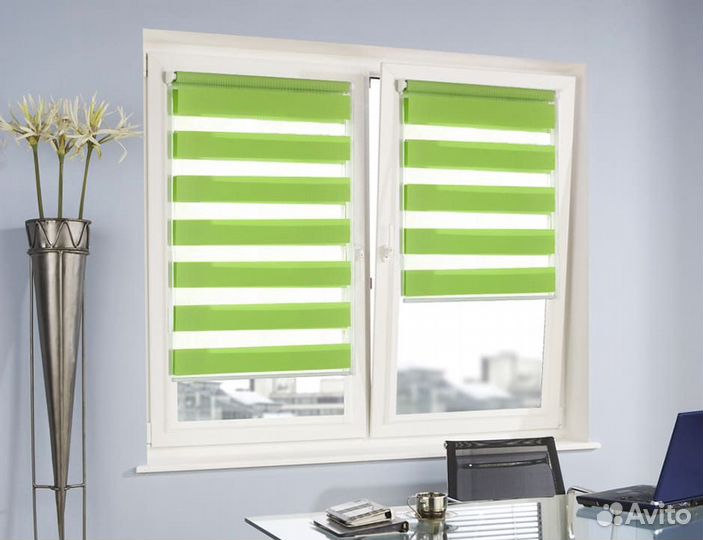 Жалюзи День-Ночь, Зебра (ткань basic - Св.зеленый)