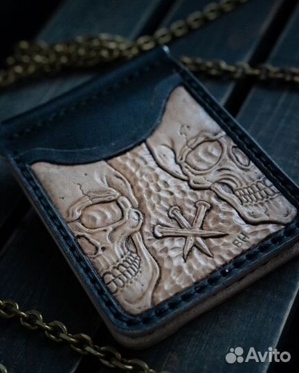 Кардхолдер из кожи, зажим для купюр, ручная работа