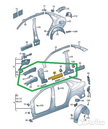 Порог со стойкой левый Volkswagen Polo 6C1