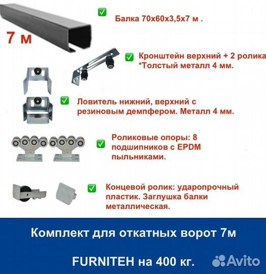 Комплект для откатных ворот furniteh 7 м