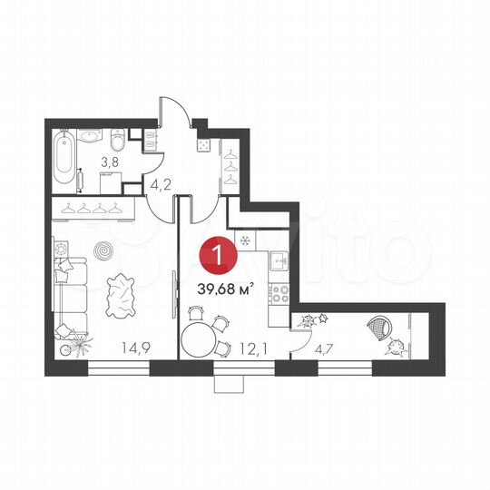 1-к. квартира, 39,7 м², 18/23 эт.