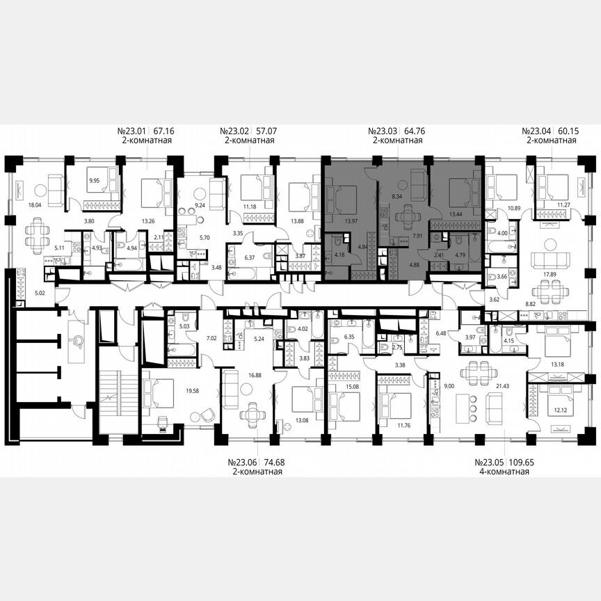 2-к. квартира, 64,8 м², 23/27 эт.