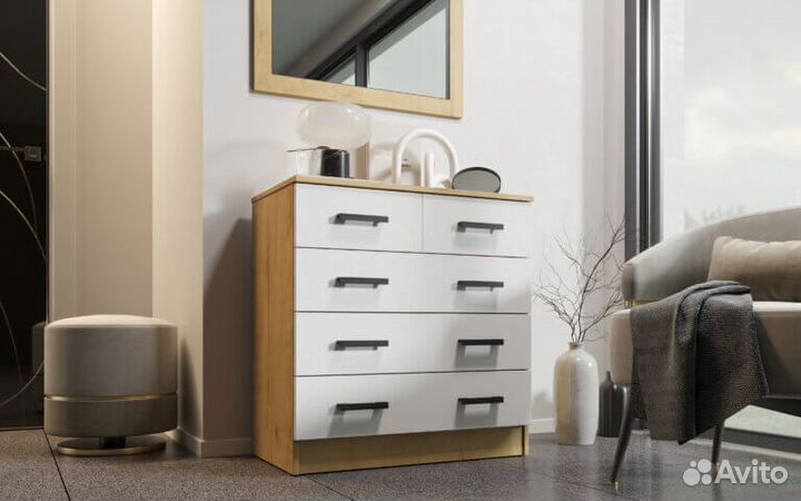 Комод 80 см Дуб вотан - Белый 5 ящиков