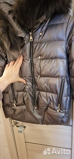 Куртка с капюшоном из экокожи зимняя