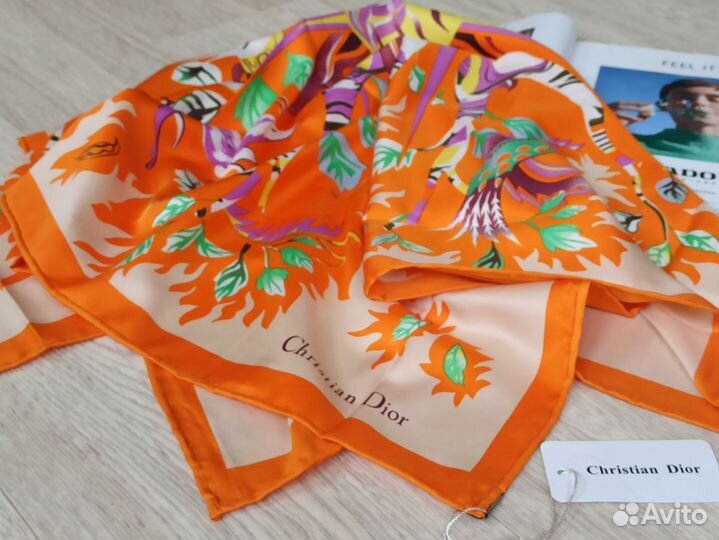Оранжевый платок Dior ручная подгибка 5цв