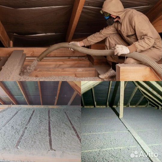 Утепление потолка шумо изоляция Эковата Пенобетон
