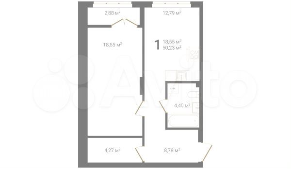 1-к. квартира, 50,2 м², 2/23 эт.