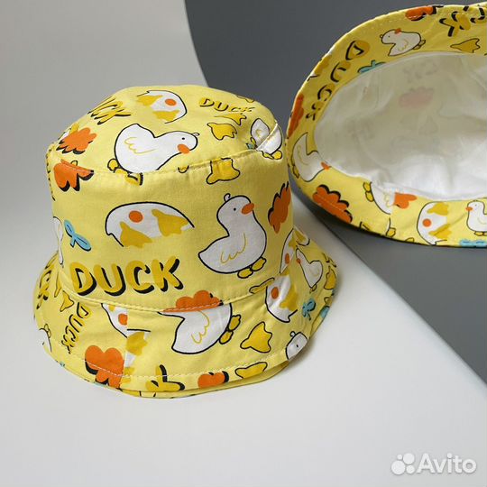Панама детская желтая, гусь, хлопок