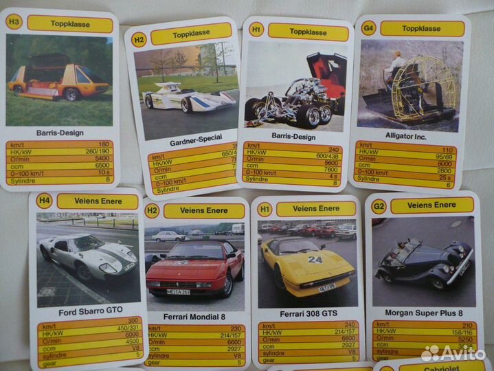 Карточки с моделями автомобилей 16 штук