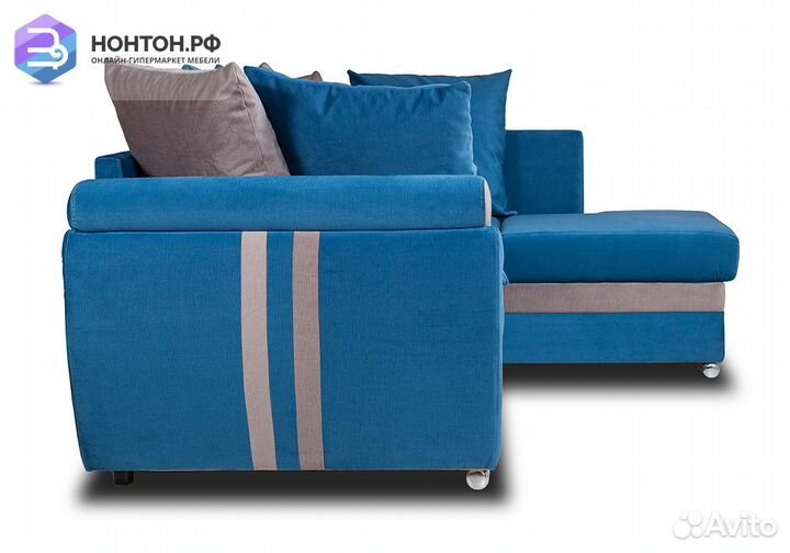 Диван угловой дельфин Стефани синий / серый