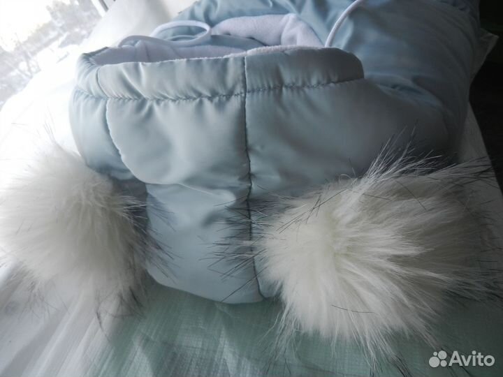 Конверт для новорожденных 62 см,тёплый, с помпоном